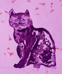 Paarse kat en bloemblaadjes