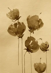 Sepiakleurige aquarel met bloemen
