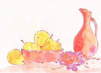 Aquarel: peren en een kan