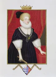 Portret van Lady Catherine Grey (ca. 1538-1668), gravin van Kent, uit «Memoires van het hof van koningin Elizabeth», gepubliceerd in 1825
