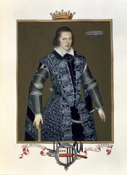 Portret van Robert Devereux (1566-1601), 2e graaf van Essex, uit “Memoirs of the Court of Queen Elizabeth”, naar het olieverfschilderij van Sir William Segar (actief 1913-overleden 1633), gepubliceerd in 1825