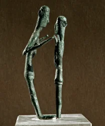 Nuragische cultuur (nuraghi), Sardinië: gebeeldhouwde groep bronzen worstelaars. 8e-7e eeuw v.Chr. Cagliari, Museo Nazionale Archeologico, Sardinië, Italië