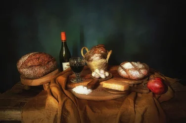 Rustiek brood en wijn