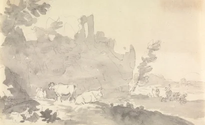 Landschap met koeien op de voorgrond