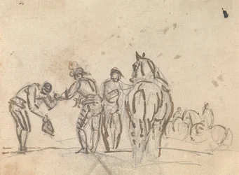 Drie Figuren naast een Paard