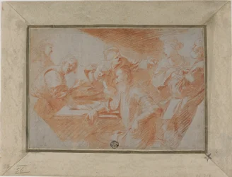 Groep figuren rond de tafel