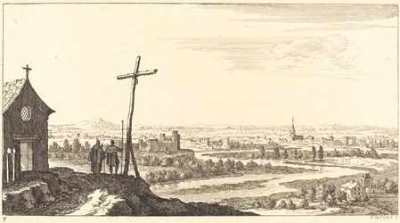 Landschap met Kerk en Stad in de Verte