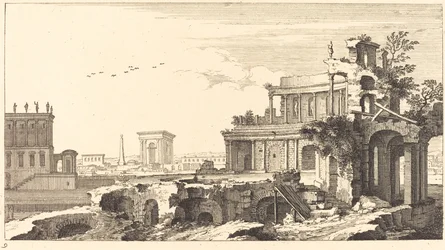 Landschap met klassieke ruïnes