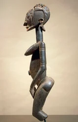 Hout- en metalen sculptuur, hoogte 59 cm, Dogon stamkunst Mali