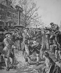 Bostonians verbranden het gestempelde papier