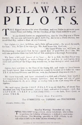 Facsimile van de proclamatie van de patriotten van Philadelphia aan de Delaware Pilots waarin ze worden gewaarschuwd niet met het Britse theeschip om te gaan, 7 december 1773