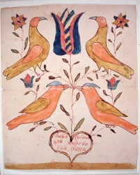 Vier vogels, tulp en hart
