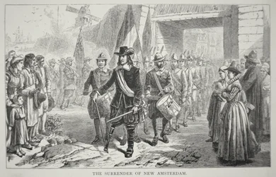 Gouverneur Peter Stuyvesant geeft Nieuw-Amsterdam over aan de Britten in 1664