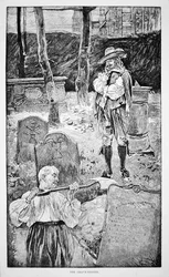 Leven in New England in de 17e eeuw - De grafdelver (litho)