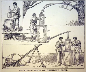 Primitieve methode om graan te malen