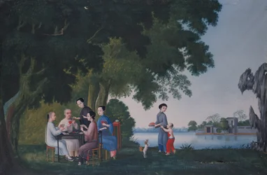 Chinese speelkaarten bij een rivier