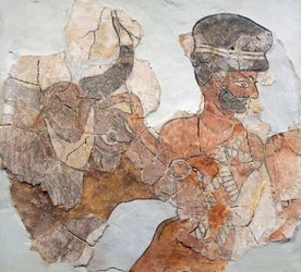 Fresco die een offer uitbeeldt van Mari (nu Tell Hariri) archeologische site, Syrië