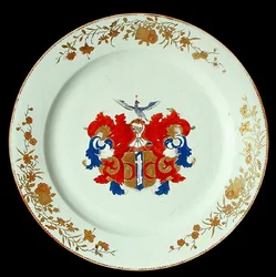 Een Chinese Imari porseleinen schaal met de wapens van Valckenier van Amsterdam, c.1750
