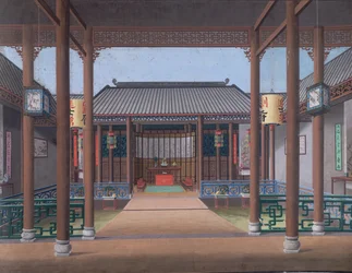 Tekening van het interieur van het huis van een Chinese ambtenaar