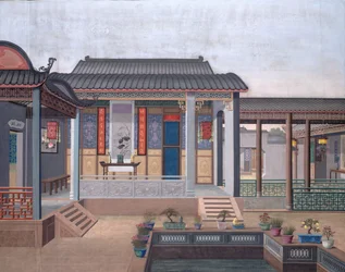 Tekening van het interieur van het huis van een Chinese ambtenaar