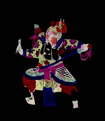 Karakter uit de opera van Pekin. Geschilderd papierknipsel of "Jian Zhi", Chinese volkskunst, Pekin.