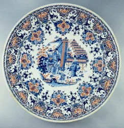 Chinoiserie. Faience schaal met Chinees decor. Anoniem