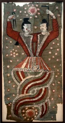 Fuxi en Nuwa, gevonden in de graven van Astana Cemetery, Turfan (beschilderde zijde)