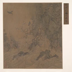 Landschap met stroomversnellingen (albumblad; inkt en kleur op zijde)