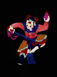 Mannelijk personage uit de opera van Pekin. Geschilderd papierknipsel of "Jian Zhi", Chinese volkskunst, Pekin.