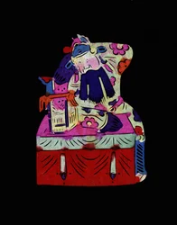 Mannelijk personage uit de Pekin Opera met masker. Beschilderd papier of "Jian Zhi", Chinese volkskunst, Leonard de Selva, China, 2006.