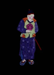 Oude man in traditionele kleding. Geschilderd papierknipsel of "Jian Zhi", Chinese volkskunst, Pekin.