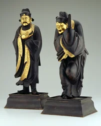 Paar taoïstische ambtenaren, Yuan of vroege Ming-dynastie (gedeeltelijk verguld brons)