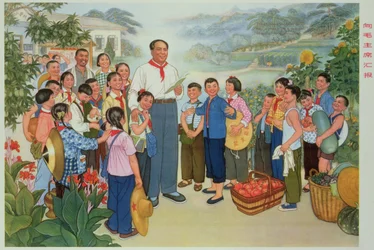 "Onze oogst rapporteren aan voorzitter Mao", propagandaposter uit de Chinese Culturele Revolutie