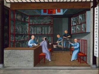 Tuttenage metaalwaren verkopen, ca 1825 (gouache op papier)