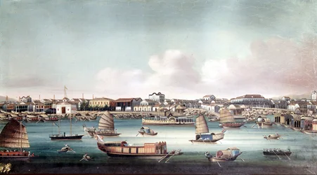 De haven van Kanton (China) rond het midden van de 19e eeuw. Anonieme Chinese schildering