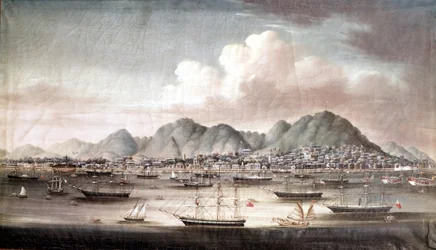 De haven van Hong Kong, midden 19e eeuw, anoniem Chinees schilderij.
