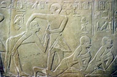 Dorpoudsten gedwongen om hun foutieve belastingaangiften toe te geven aan klerken, Tomb of Merereuka, 6e Dynastie