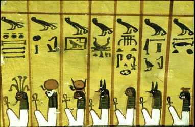 Oude Egypte, muurschildering Graf van Inherkhau, Thebe, Graf van de Edelen, 20e dynastie, Zeven van de twaalf uren van de nacht