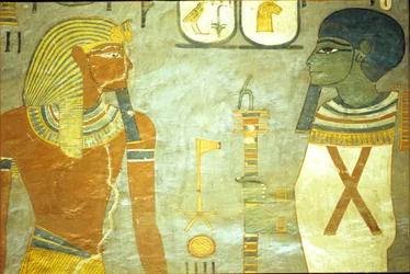 Oud Egypte, Muur schildering, Graf van Ramses I, Vallei der Koningen 19e dynastie, Ramses I voor Ptah, God van de Schepping