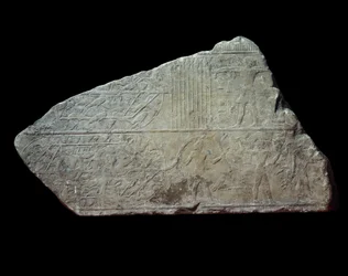 Kunst Egypte. Scène op de Marees van de Nijl. Vogels jagen gevangen in netten. Parijs, Musée du Louvre