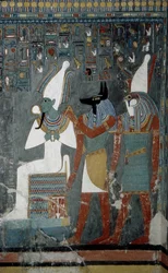 Luxor, Thebe: Vallei der Koningen, graf van Horemheb (-1343 - -1314), Egyptische farao waarop de godin Isis verschijnt.