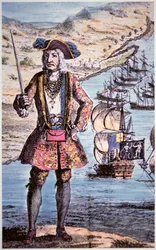 Kapitein Bartholomew Roberts, gegraveerd door James Basire
