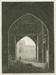 Dudley Castle - Poortgebouw en Noordpoort: ets, nd [?19e eeuw]