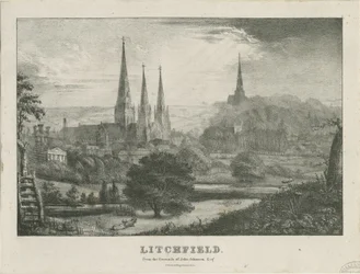 Lichfield - Noordwestelijke Aanblik (lithografie, nd [?19e eeuw])