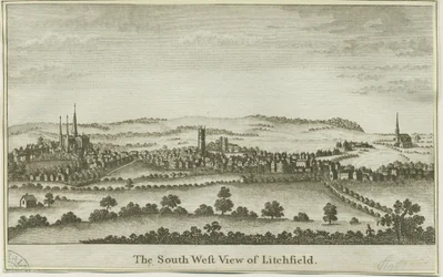 Lichfield - Zuidwestaanzicht: kopergravure, nd [eind 18e eeuw]