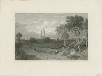 Lichfield Cathedral - Westaanzicht (veraf): gravure, nd [?18e eeuw]