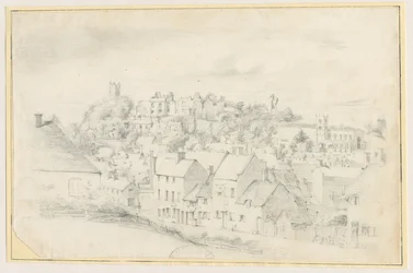 Tutbury - Stad, Kerk en Kasteel: potloodtekening, nd [?19e eeuw]