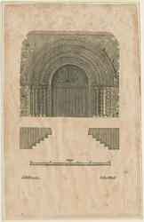 Tutbury Priory Church - Westelijke ingang: houtsnede gravure, nd [?vroeg 19e eeuw]