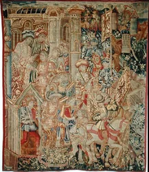Keizer Titus Vespasianus (AD 9-79) beveelt zijn zoon, Titus (AD 38-91), terug te keren naar Jeruzalem