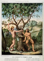 Eva geeft de appel aan Adam